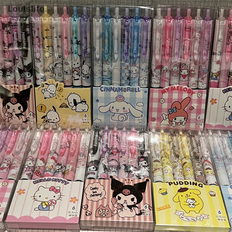 Llph 6 ชิ้น Sanrio Hello Kitty Pochacco Cinnamoroll Kuromi Melody การ์ตูนกดปากกา Quick Drying ปากกาเจลเครื่องเขียนโรงเรียนอุปกรณ์ LLP
