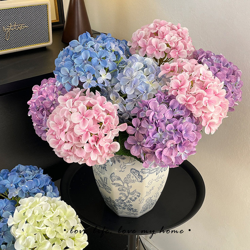 ช่อประดิษฐ์ไฮเดรนเยียช่อดอกไม้ประดิษฐ์หลายสีช่อดอกไม้ไม่ซีดจางตกแต่งงานแต่งงาน