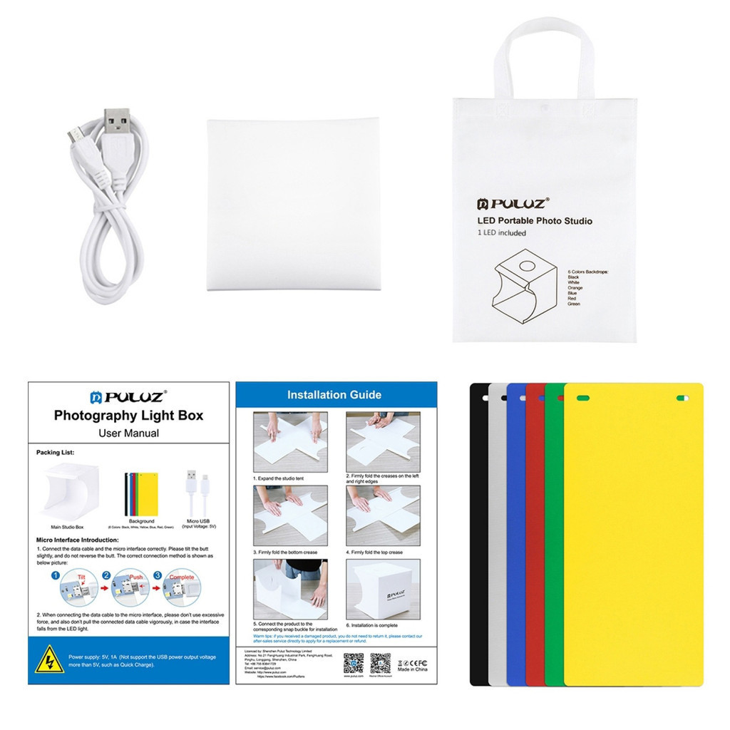 Puluz LED 1 กล่องไฟถ่ายภาพ กล่องไฟถ่ายรูป มีพื้นหลังให้มา6สี Light Box 24 cm กล่องไฟLED ReturnLED