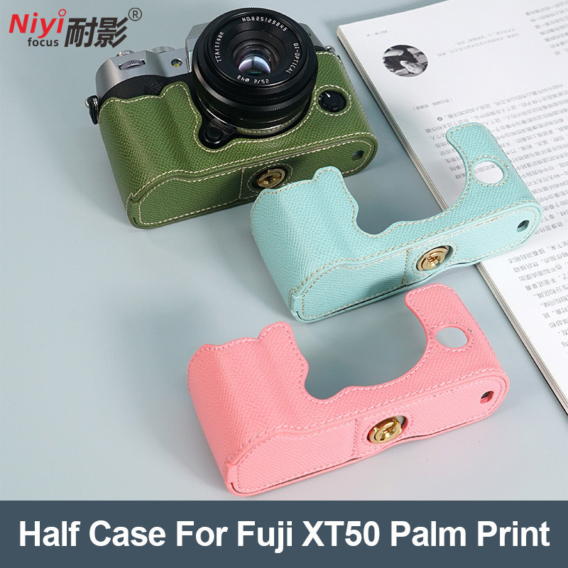 หนัง PU Fujifilm X-T50 ฐานกระเป๋าครึ่งฝาครอบหนังแท้สําหรับ Fuji XT50 ปลอกกล้องพร้อมสายรัด