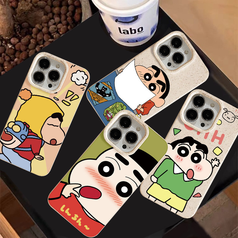 การ์ตูนตลกเครยอนชินจังย่อยสลายได้เป็นมิตรกับสิ่งแวดล้อม เคส iPhone 16 11 14 15 13 12 Pro MAX 8 6 15 16 Plus XS XR X MAX