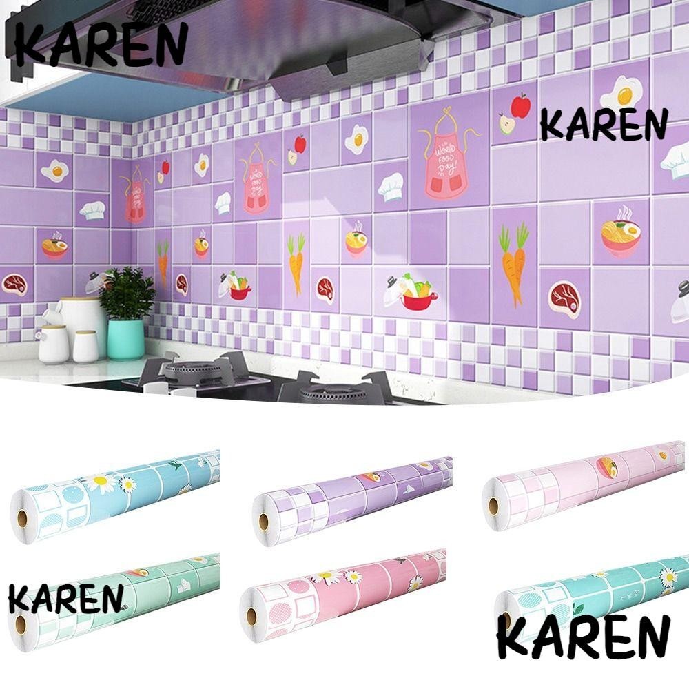 วอลล์เปเปอร์ KAREN, สติ๊กเกอร์ติดผนังกระเบื้องกาวในตัวกันน้ํากันน้ํามัน, ฟิล์มป้องกันเคาน์เตอร์ DIY Moisture-proof Anti Fouling Wall Decal