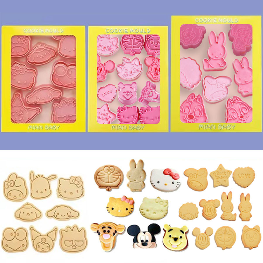 8 ชิ้นมินิการ์ตูนเครื่องตัดคุกกี้คิตตี้เมโลดี้ติ่มซําแสตมป์อบอบแม่พิมพ์อบเครื่องมือตกแต่ง