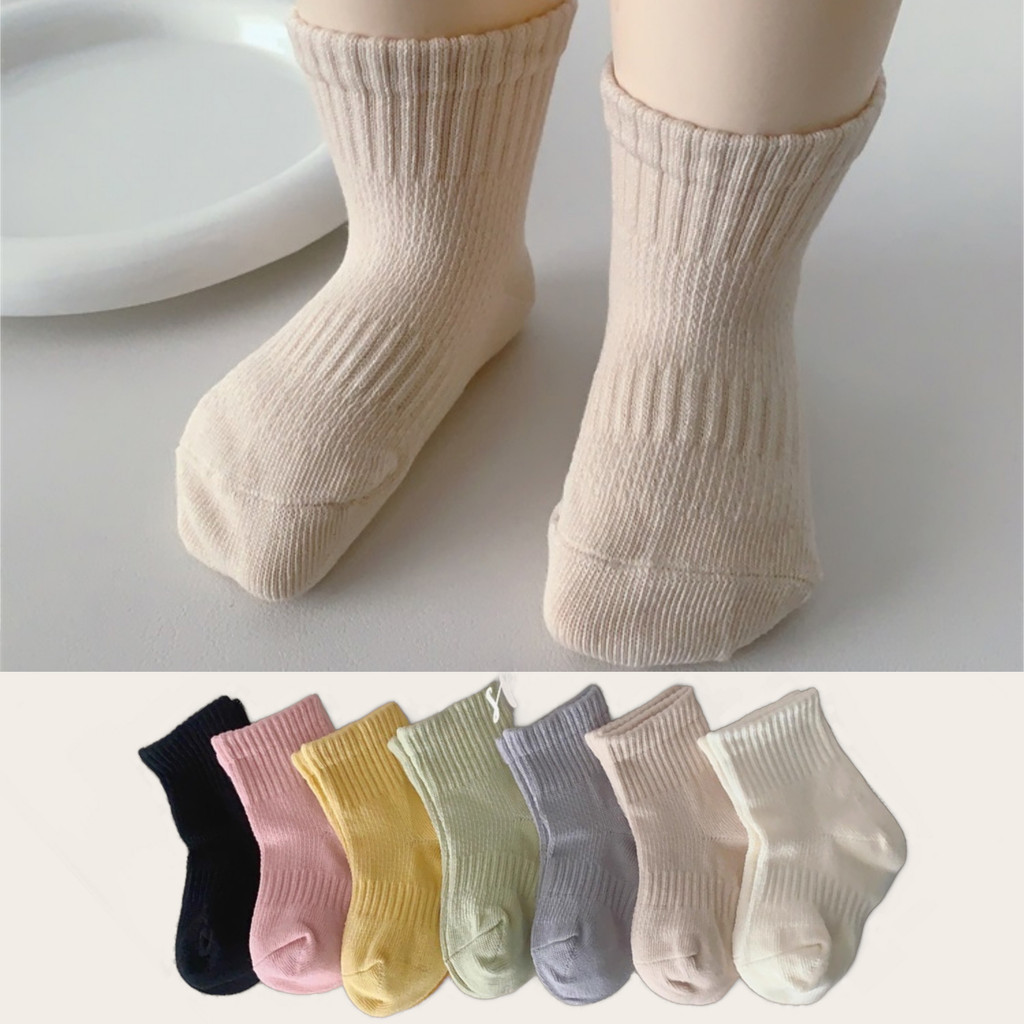 0-3 ปีทารกแรกเกิด 7 สีถุงเท้าสี่ฤดูกาลสไตล์อเนกประสงค์ผ้าฝ้ายธรรมดาเด็กในหลอดถุงเท้า
