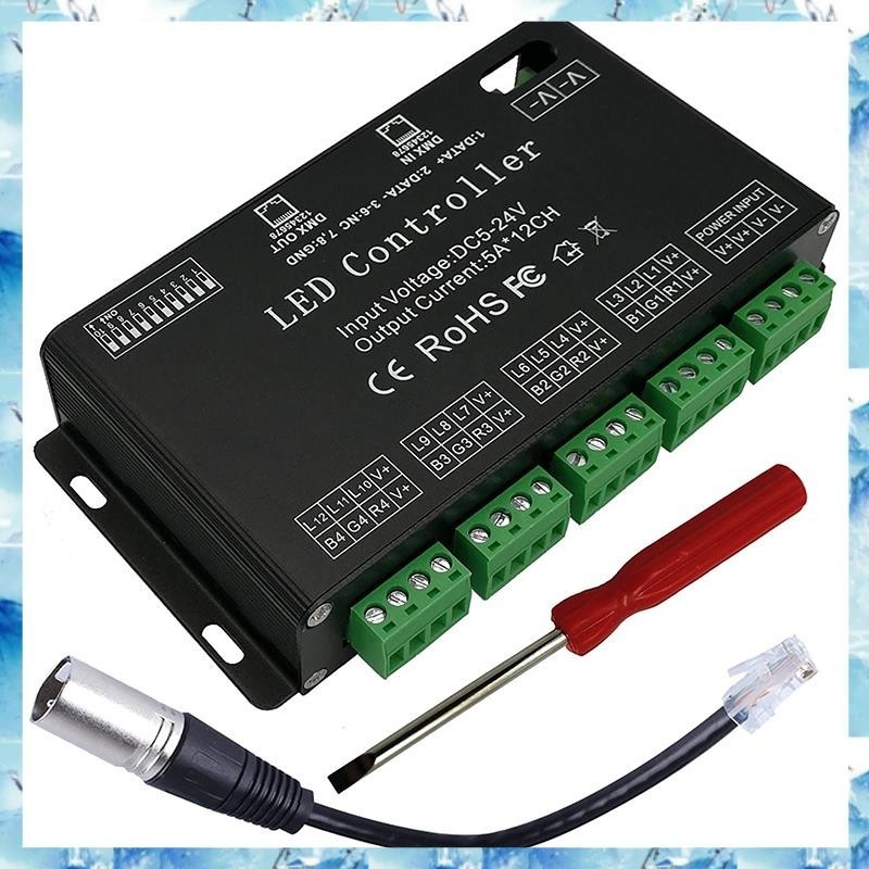 [ ] 12 ช่อง DMX ถอดรหัส RGB LED Controller 60A PWM DMX512 Dimmer Driver สําหรับ RGB LED Strip และโมด