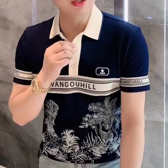 ผู้ชายแฟชั่นตัวอักษร All-Match Slimmer ดูเสื้อคอปกเสื้อยืดสไตล์ใหม่เสื้อโปโล