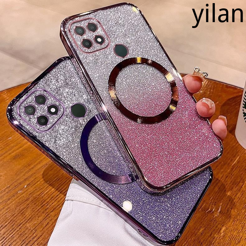 เคส OPPO A15 A15S เคสโทรศัพท์เคสโทรศัพท์แฟลชชุบแม่เหล็กชาร์จไร้สายพร้อมฟิล์มป้องกันกล้อง เคสโทรศัพท์