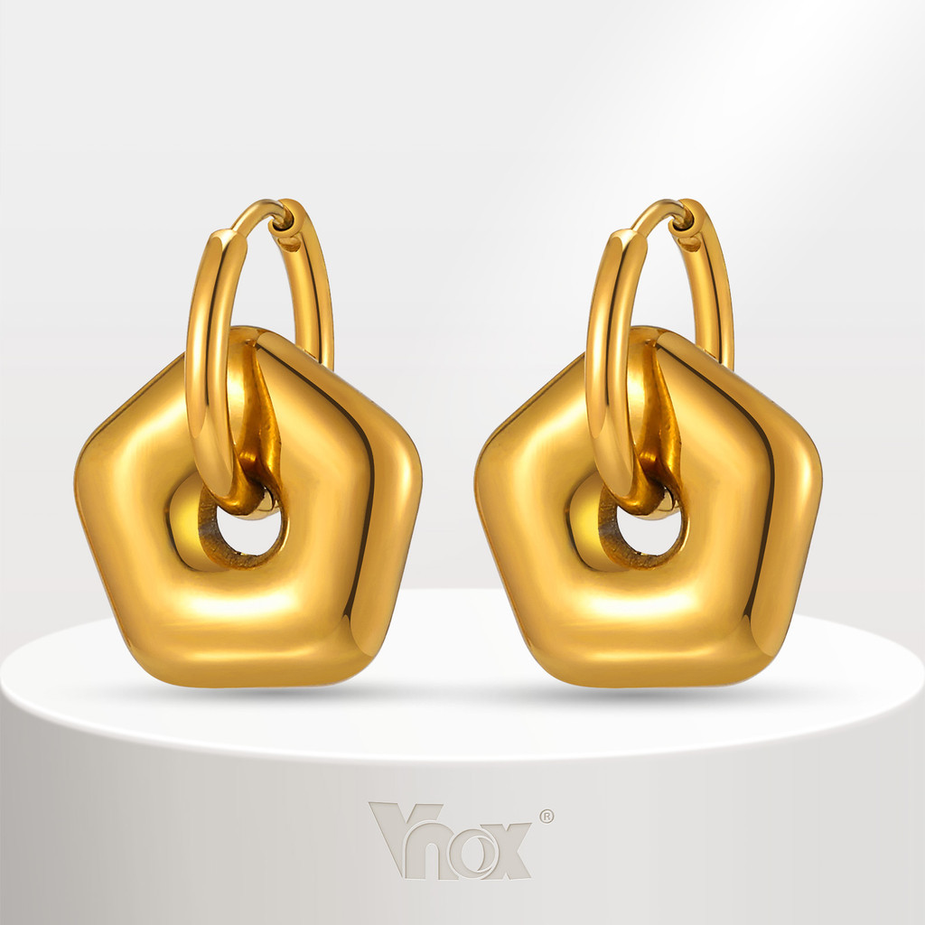 Vnox ต่างหูห่วงดาวสแตนเลสคลาสสิกสําหรับผู้หญิง,ต่างหูสไตล์เรขาคณิตทอง 18K แฟชั่น Hypoallergenic