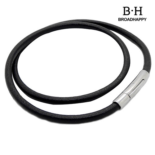 [BRO]Mens Boys Black Round Faux Leather Cord Stainless Steel Lock Necklace Jewelry