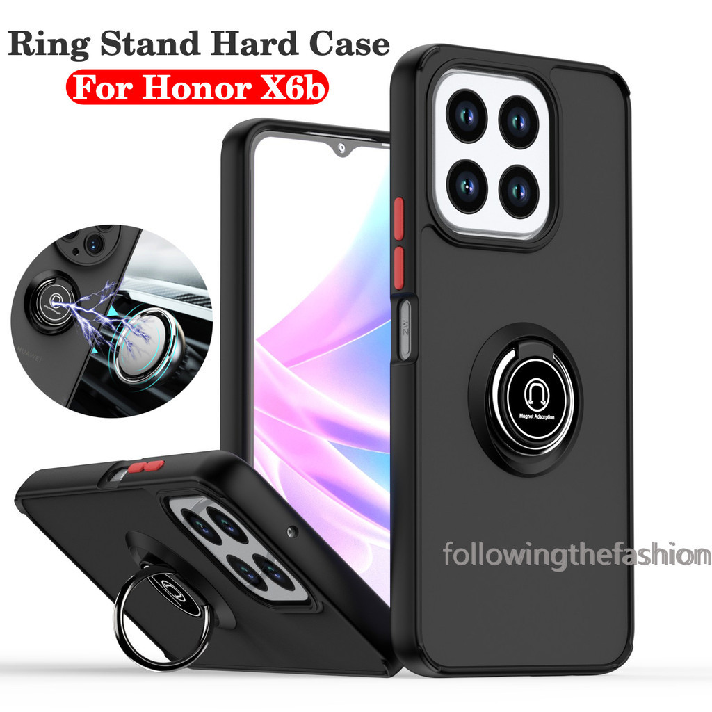 ปลอกกันกระแทกสําหรับ Honor X6b 4G X6a X6 B 2024 เคสโทรศัพท์พร้อมแหวนแม่เหล็กขาตั้งวงเล็บอะคริลิค Hard แฟชั่นกล้องเลนส์ป้องกันปกหลัง