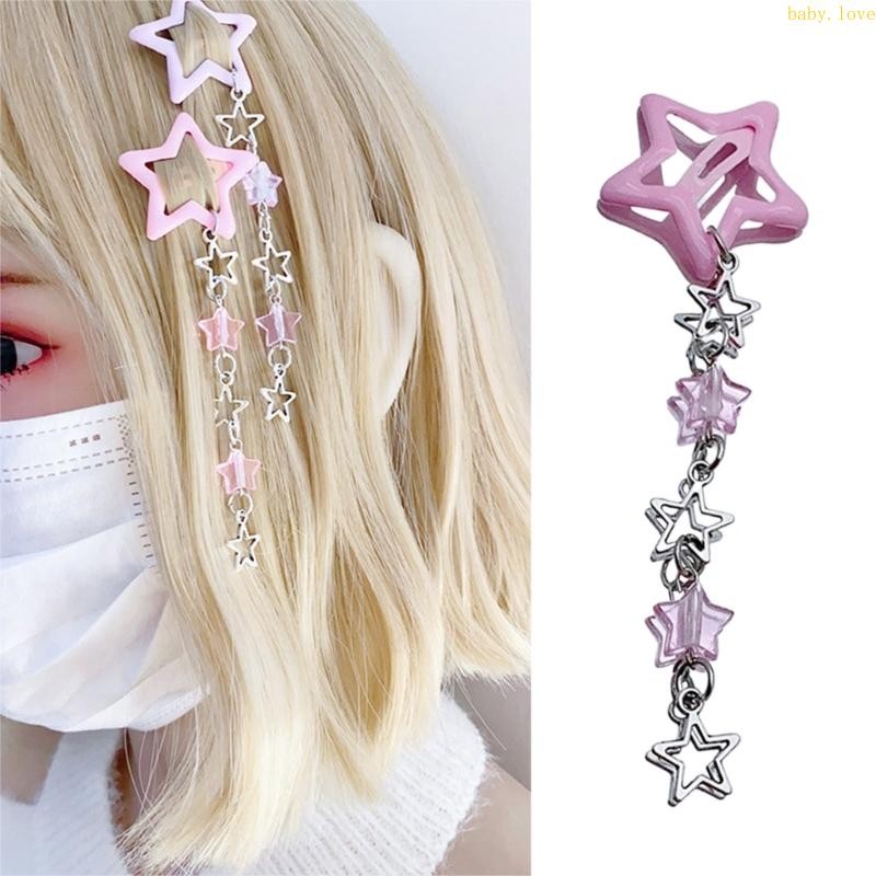 Blove* ตกแต่งแม่ Y2K สไตล์ Star Fringe Hairpin กิ๊บติดผมโลหะเครื่องประดับอุปกรณ์เสริม Cool Barrettes