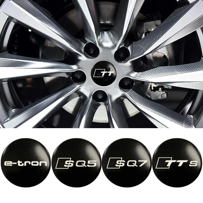 4 ชิ้น 56/60/65 มิลลิเมตรรถจัดแต่งทรงผมล้อศูนย์อลูมิเนียมสติกเกอร์สําหรับ Audi R8 E-TRON SQ5 SQ7 TT TT TT TST โลโก้