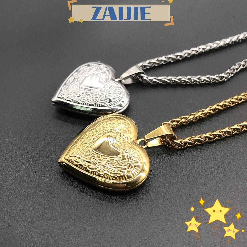 【The lowest price】ZAIJIE Gift Necklace Fashion Pendant Photo Picture Locket Chain Lover Friend Men Women Jewelry Heart Shaped/Multicolor