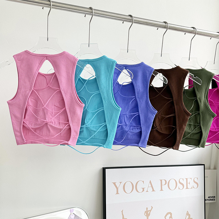 MAGIEYOGA(เบาะคงที่) สปอร์ตบราเซ็กซี่ข้ามความงามกลับกันกระแทก Bra Gym Running