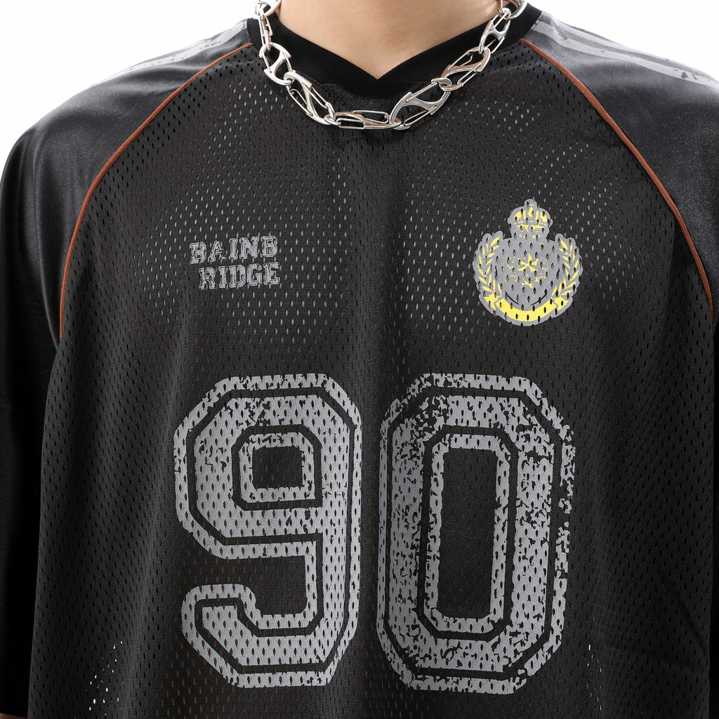 SUIKONE Suikeone American high street เสื้อยืดตาข่ายสบายฤดูร้อนผู้ชายและผู้หญิงหลวมแขนสั้นหมายเลข 90 พิมพ์เสื้อ — صورة 5