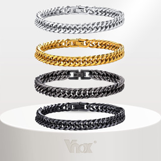 VNOX วีน็อกซ์ สร้อยข้อมือโซ่ทอคู่วินเทจ, สแตนเลสสีดําผู้ชายเ…