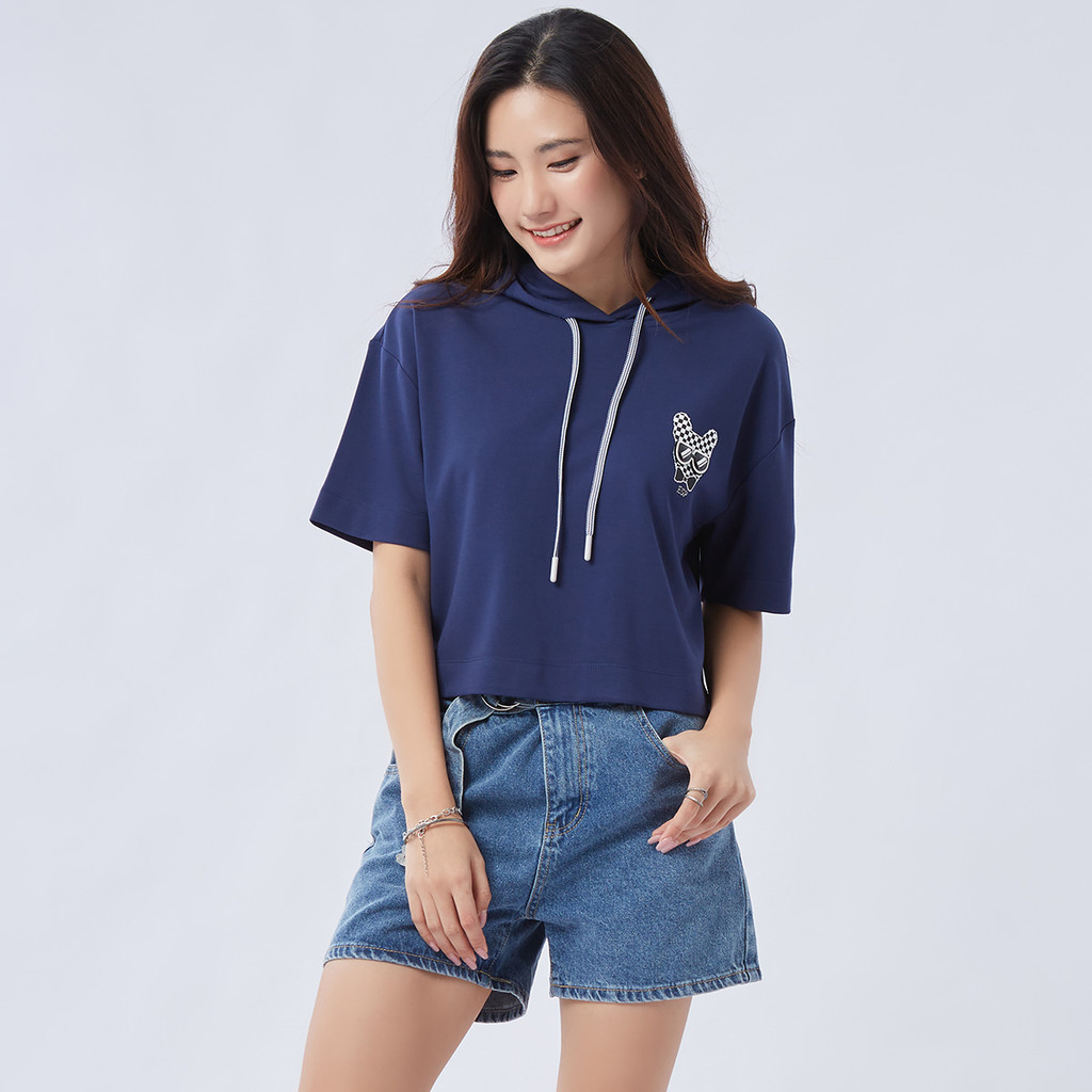 ESP เสื้อฮู้ดดี้ผ้าสเวตลายเฟรนช์ชี่ ผู้หญิง สีน้ำเงิน | Frenchie Hoodie Sweatshirt | 06185