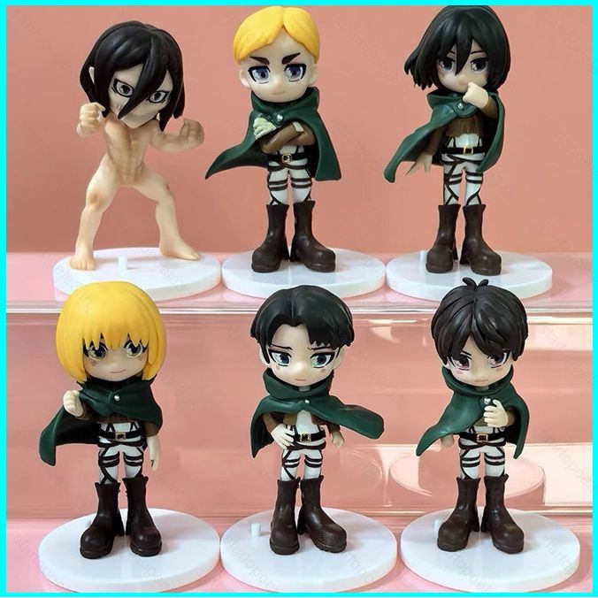 Ellen 6pcs Attack On Titan Action Figure Eren Mikasa Levi Floch Ness Gerger ตุ๊กตาของเล่นสําหรับเด็ก