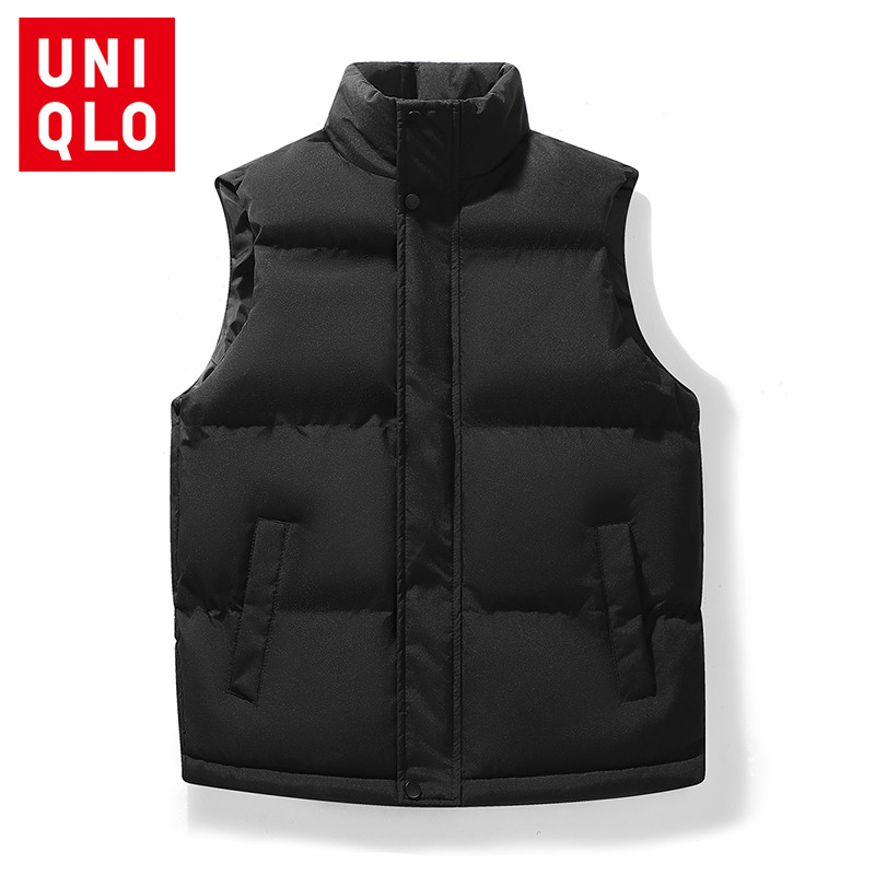 UNIQLO ยูนิโคล่ เสื้อกั๊กแขนกุดคอปกตั้งสําหรับผู้ชายสีทึบแฟชั่นเสื้อกั๊กแจ็คเก็ต