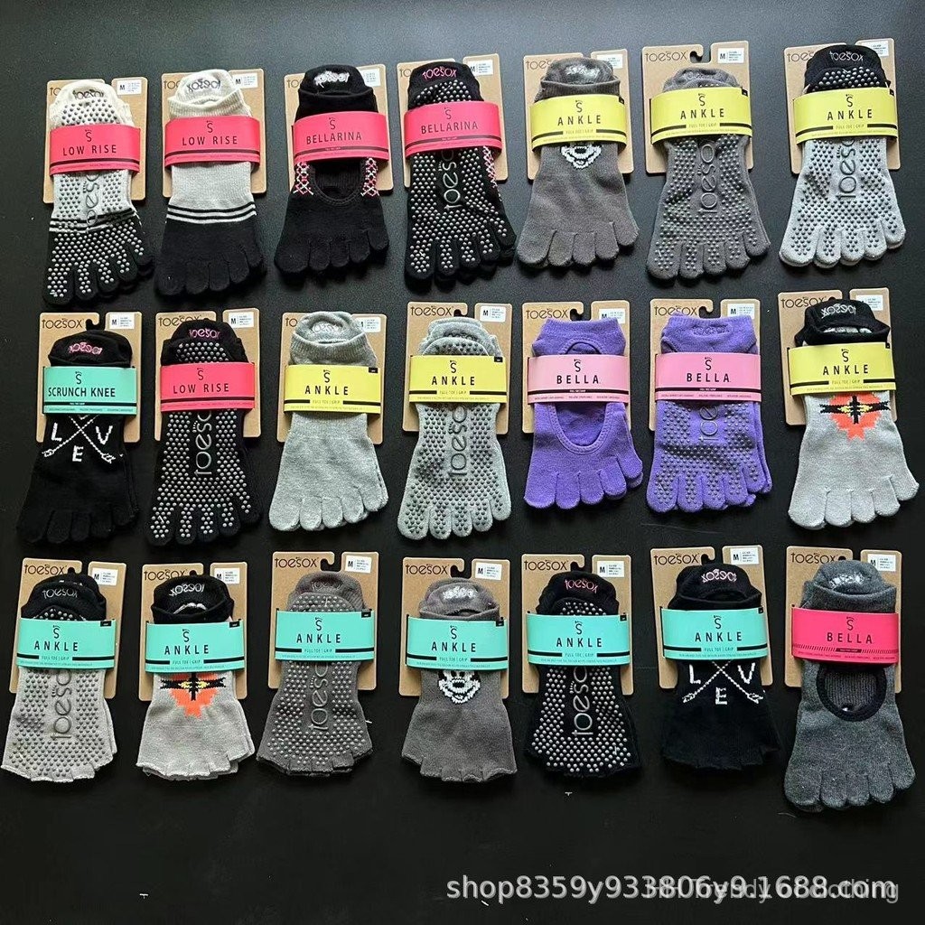 Glued anti slip yoga socks toesox five finger socks Pilates half toe fitness socks