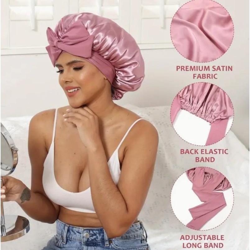 1 ชิ้นปรับซาติน Bonnet สําหรับ Sleeping-ผ้าไหมผม Bonnet พร้อม Tie Band สําหรับผู้หญิงและผู้ชาย-ปกป้องผมจาก Frizz และ Breakage
