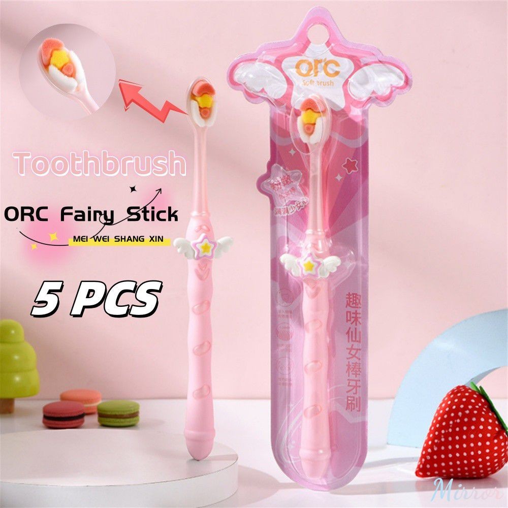 แปรงสีฟันขนนุ่ม 5 ชิ้น Orc Fairy Stick หัวกว้าง ขนแปรงนุ่ม แปรงสีฟันทำความสะอาดแบบยืดหยุ่น ขนแปรงนุ่มปานกลาง ไซส์ M