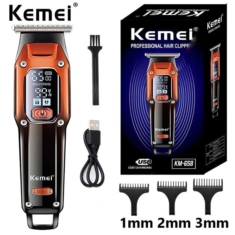 ใหม่ 2024 รุ่น KEMEI KM-658 Razor Hair Cut Clipper ผมแบบชาร์จไฟได้ไร้สาย LCD Monitor ผม Trimmer