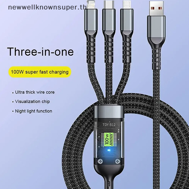 ใหม่ 100W Fast สายชาร์จ Multi Charger สายไนลอนถักหลาย USB Universal 3 In 1 สายชาร์จอะแดปเตอร์ Type-C Micro SUPER