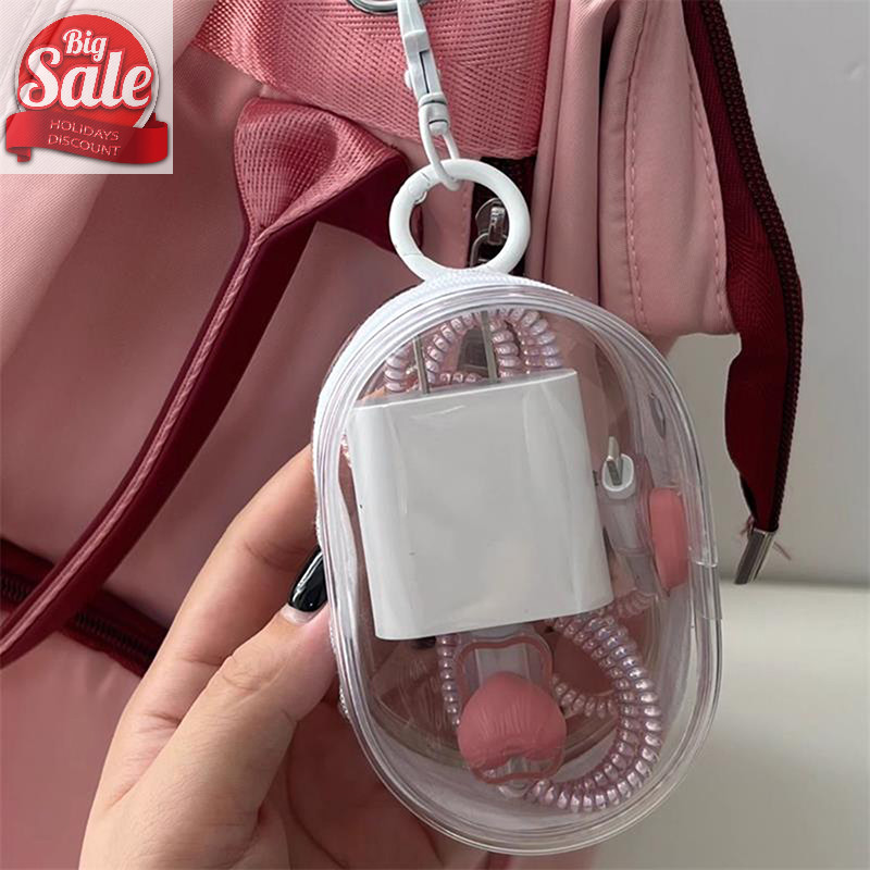 Af สีดําสีขาวรูปไข่ PVC โปร่งใสกระเป๋าเครื่องสําอางตุ๊กตากระเป๋าแบบพกพาหูฟังเหรียญข้อมูลสาย Charger กระเป๋าเก็บ A
