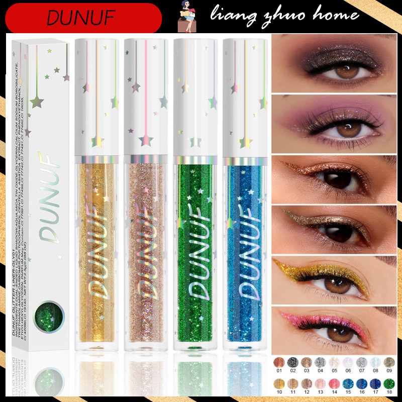 Dunuf เพชรเลื่อมซิลเวอร์โกลด์อายไลเนอร์ Glitter เงาสดใส Liuqid อายไลเนอร์แต่งหน้าไฮไลท์สีเขียวสีฟ้า Liquid Eye Liner Pigment