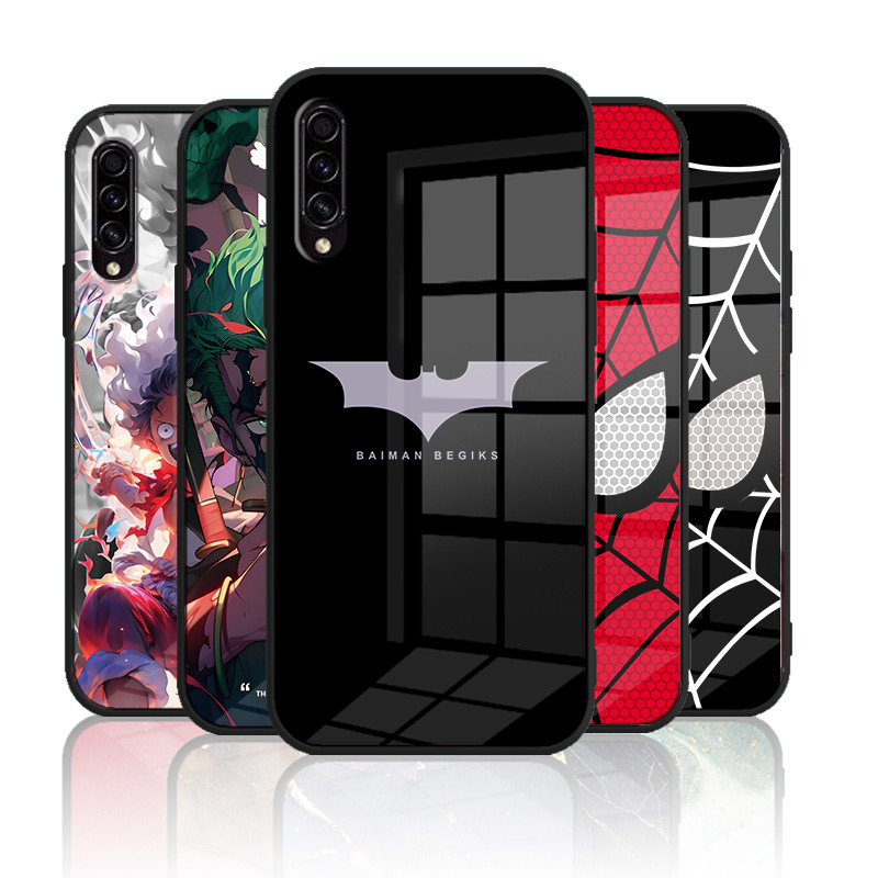 เคสกระจก Samsung galaxy A50 A30s A50s A70 เคสกระจกนิรภัยฮาร์ดฝาหลังขอบซิลิคอนอ่อน