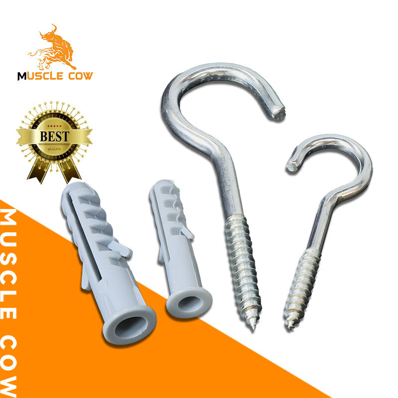 MUSCLE COW ตะขอตัวc ตะขอเกลียว ตะขอตัวซี ตะขอสกรูเกลียวปล่อย (กล่องละ 20 ชุด) พร้อมปุ๊กพลาสติกสำหรับยึดกับผนังปูน