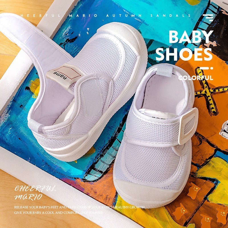 Cheerful Mario 15-20ซม รองเท้าผ้าใบ สีขาว สําหรับเด็ก DIY ตีนตุ๊กแก รองเท้ากีฬาเด็ก เบา นิ่มๆ รองเท้าสําหรับเด็กชายหญิง