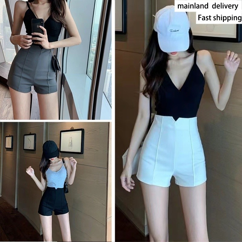 XS-5XL 白色高力身短袖性感显瘦套装休闲外套装女夏2024韩版包สะโพกกางเกงXS-5XLบางแฟชั่นอเนกประสงค์ชุดกางเกงผู้หญิงกางเกงขาสั้นผ