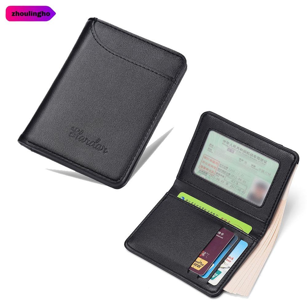 Zhoulingho กระเป๋าสตางค์ผู้ชายธุรกิจหนัง PU กระเป๋าสตางค์แบบบาง ID Card Holder