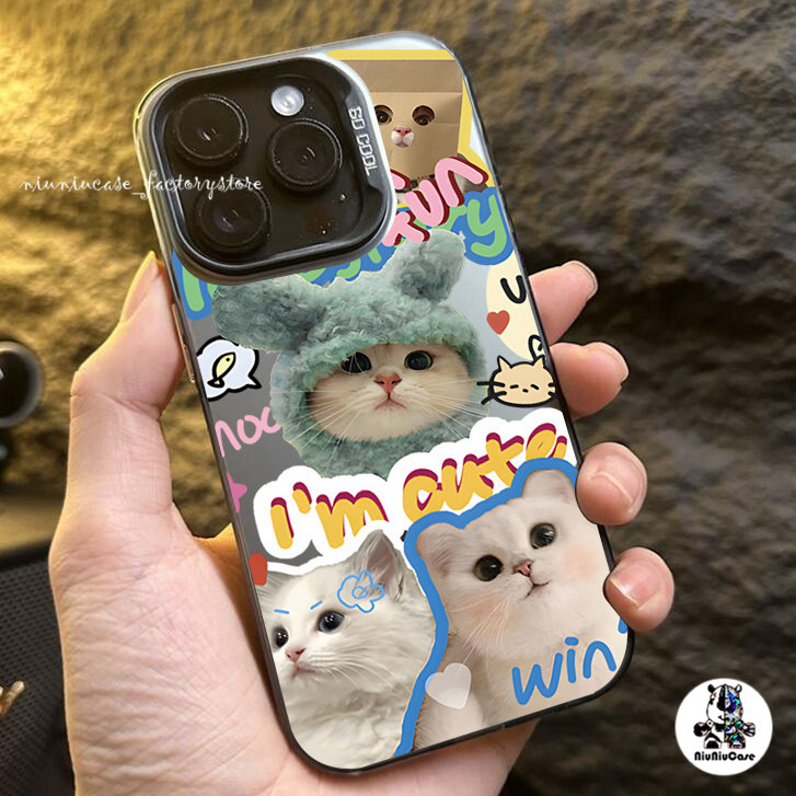 เคสไอโฟน สีดำหรูหราซิลิโคนแข็งกรณีโทรศัพท์ กลุ่มของลูกแมวน่ารัก For IPhone 13 12 7Plus 14 15 11 Pro MAX 8 7 Plus X XR XS