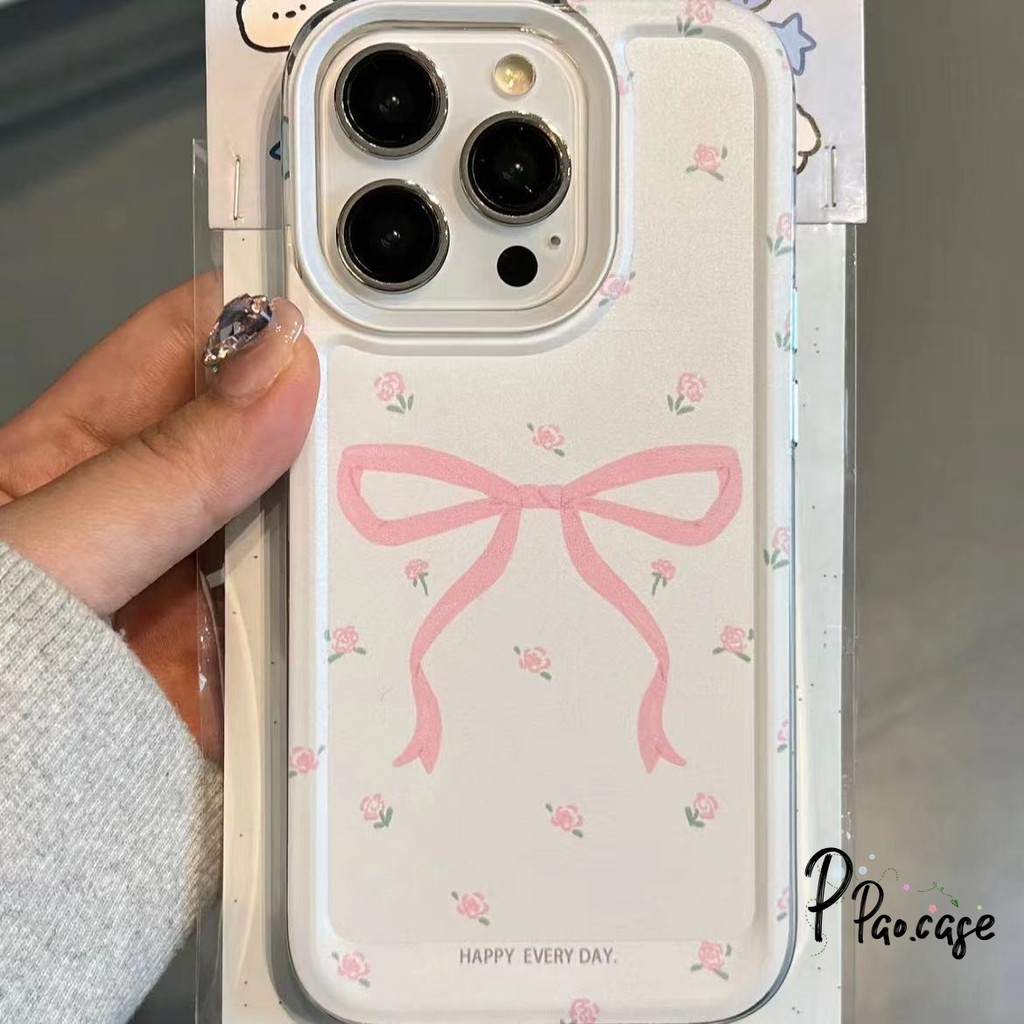 น่ารักสีชมพูโบว์กุหลาบกรณีโทรศัพท์เข้ากันได้ เคสไอโฟน 13 11 15 XR Pro Max 12 14 Pro Max XS X Max 7 15 14 8 Plus SE 2020