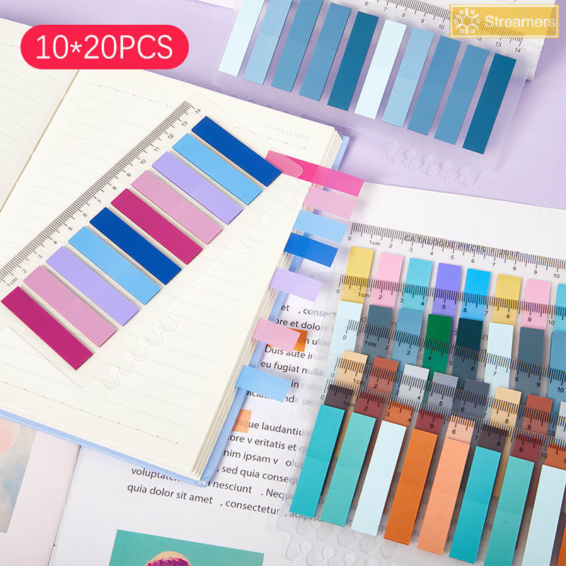 {Streamers} 10*20pcs Index Post It Notes Paper Office School Supplies Stationery Small Rectangu Fluorescent Sticker Strip Sticky Note Writable Paper Long Mark ใหม่