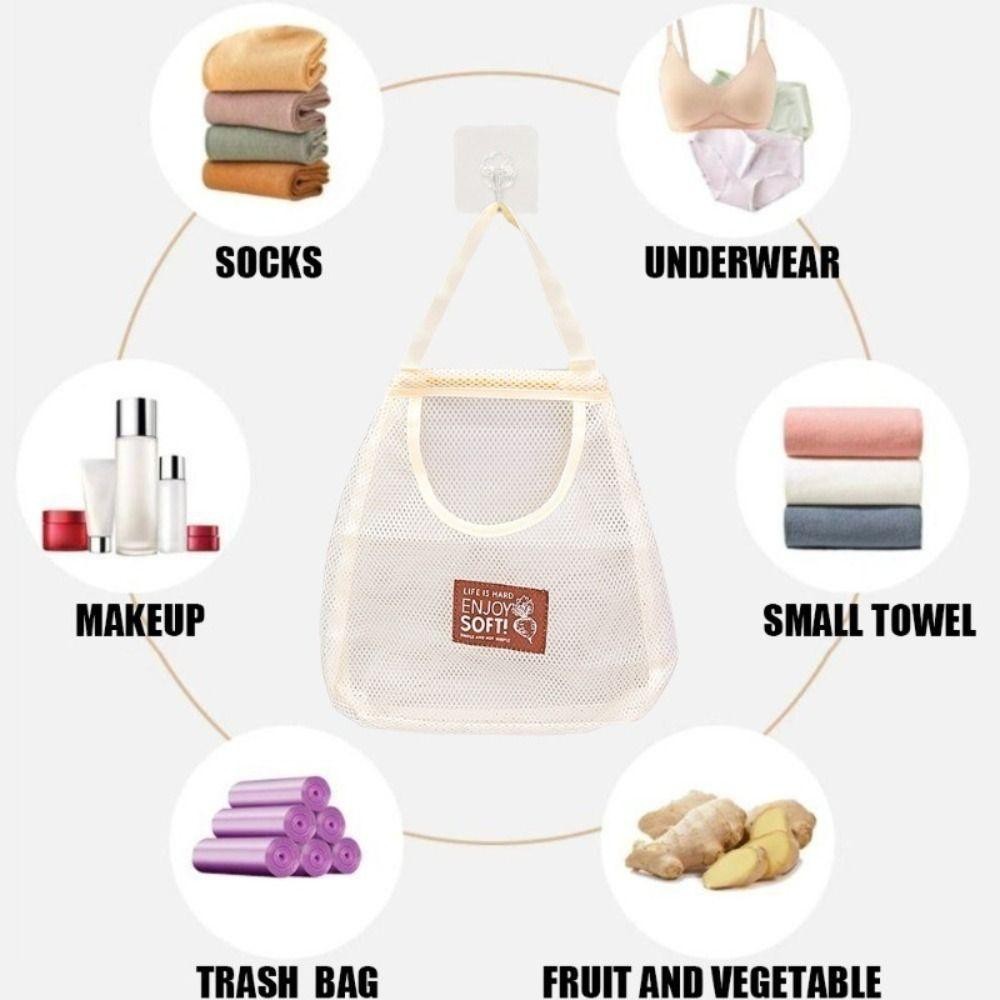 ถุงเก็บของกระจุกกระจิก ตัวเอง, จับกว้างกลวงแขวนออแกไนเซอร์,นํามาใช้ใหม่ผักชุดชั้นในถุงเท้าความจุขนาดใหญ่ครัวตาข่ายถุง - รูปที่ 4