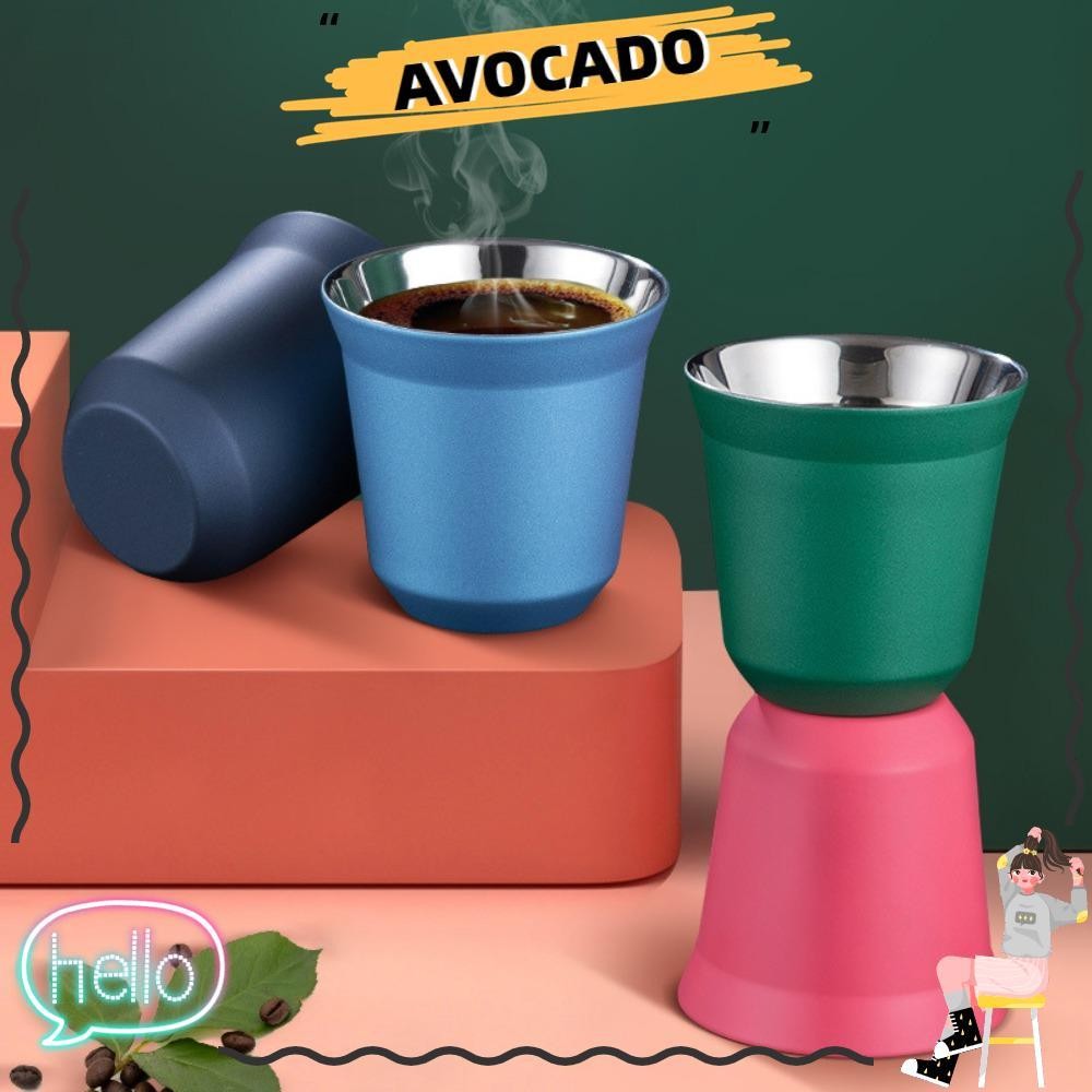 แก้วเอสเพรสโซ่ AVOCAR, 80ML 304 ถ้วยกาแฟสแตนเลส, ถ้วยเบียร์ฉนวนน้ําเย็นแบบผนังคู่