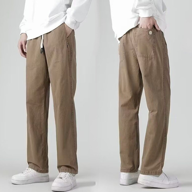 M-5XL กางเกงผู้ชาย แฟชั่นที่เรียบง่ายหลวมตรงขากว้างผ้าฝ้ายขนาดบวกกางเกงลําลอง กางเกงขายาวผู้ชาย