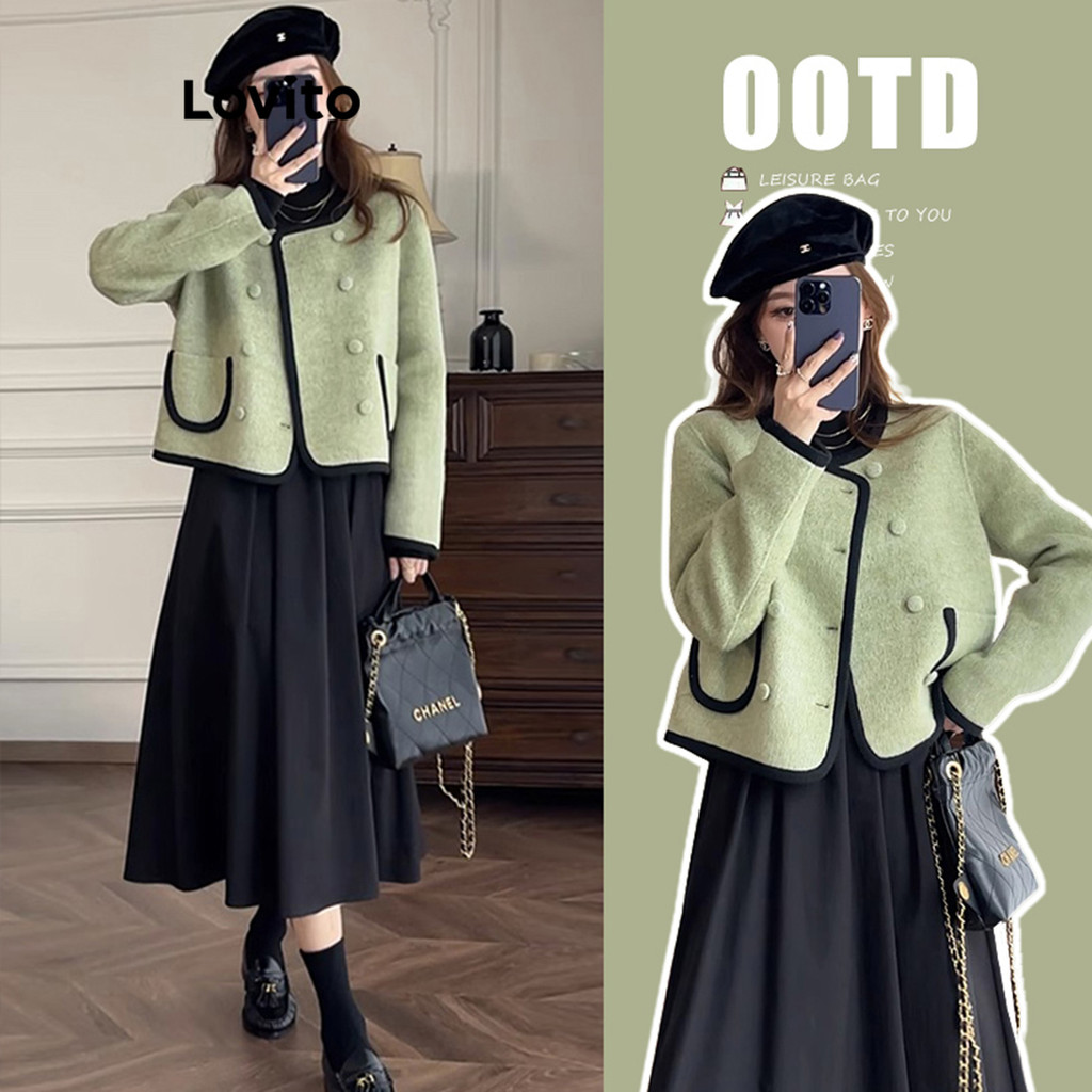 Lovito เสื้อแจ็คเก็ตกระเป๋าธรรมดาหรูหราสำหรับผู้หญิง LNA79030