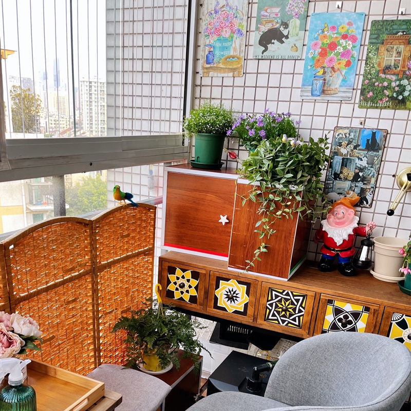 ภาพวาดดีบุกรูปดอกไม้ย้อนยุคสวนระเบียงชนบทผนังกลางแจ้งตกแต่งเก่า - รูปที่ 2