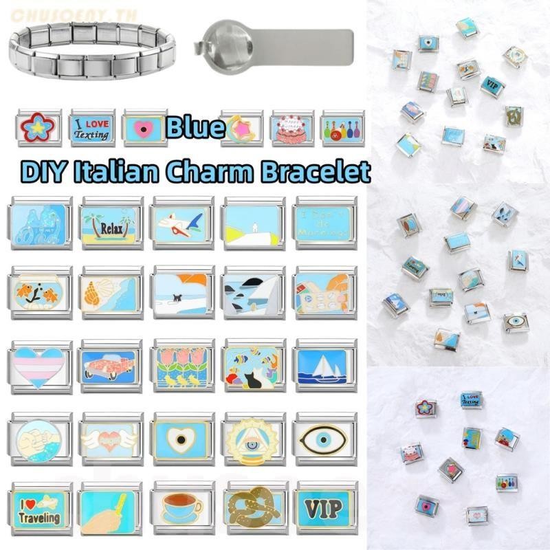 ยอดนิยม Love Blue Sea Eye เกมอิตาเลี่ยน Charm Links Fit 9 มม.สร้อยข้อมือสแตนเลสทําเครื่องประดับ