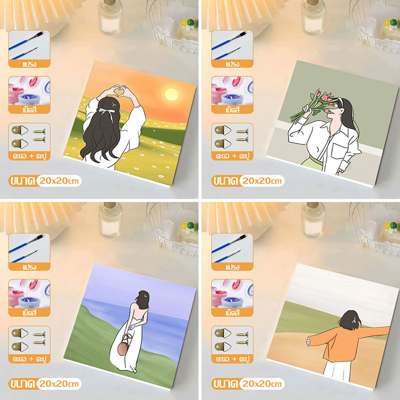[มีกรอบ] DIYจิตรกรรมดิจิตอล 20*20ซม. ระบายสีตามเลข การวาดภาพบุคค ของเล่นเด็ก
