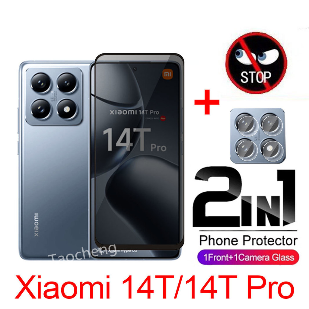 2 in 1 ความเป็นส่วนตัวฟิล์มหน้าจอสําหรับ Xiaomi 14T Pro Xiaomi14TPro 4G 5G 2024 คลุมทั้งหมดกาวส่วนตัวกระจกนิรภัยป้องกัน Anti Peeping เลนส์ป้องกันกระจก Came