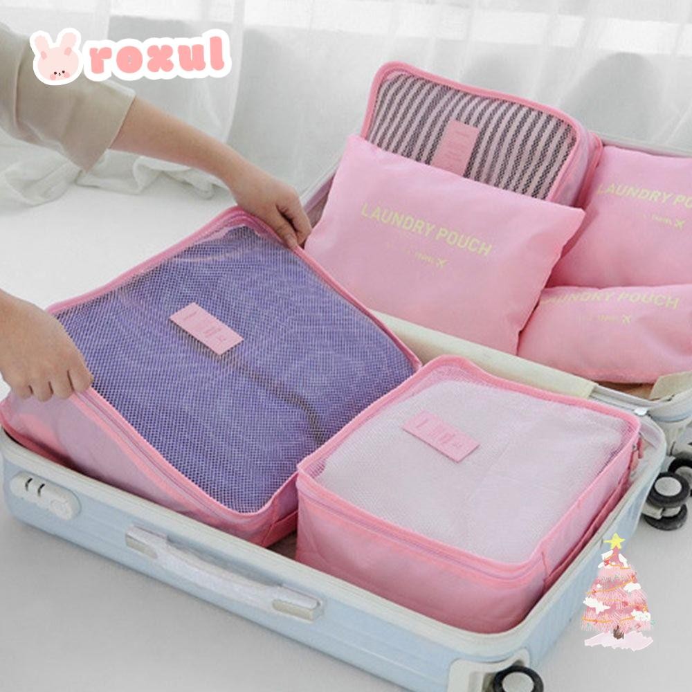 Roxul 6 ชิ้นชุดถุงเก็บ, ขนาดผสม Travel Organizer, แบบพกพาหลากสีกันน้ําพับได้ Luagge Subpackge กระเป๋าเดินทาง/Bussity Trip