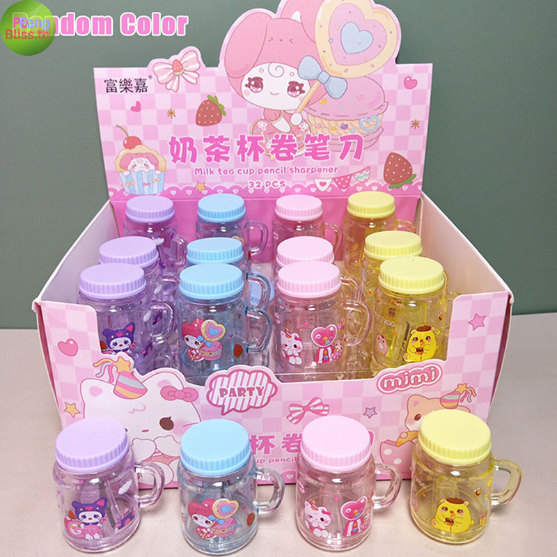 Publiiss Sanrio น่ารักนมชาถ้วยกบเหลาดินสอ Hello Kitty Kuromi Melody นักเรียนถ้วยกบเหลาดินสอเครื่องเขียนอุปกรณ์การเรียน TH