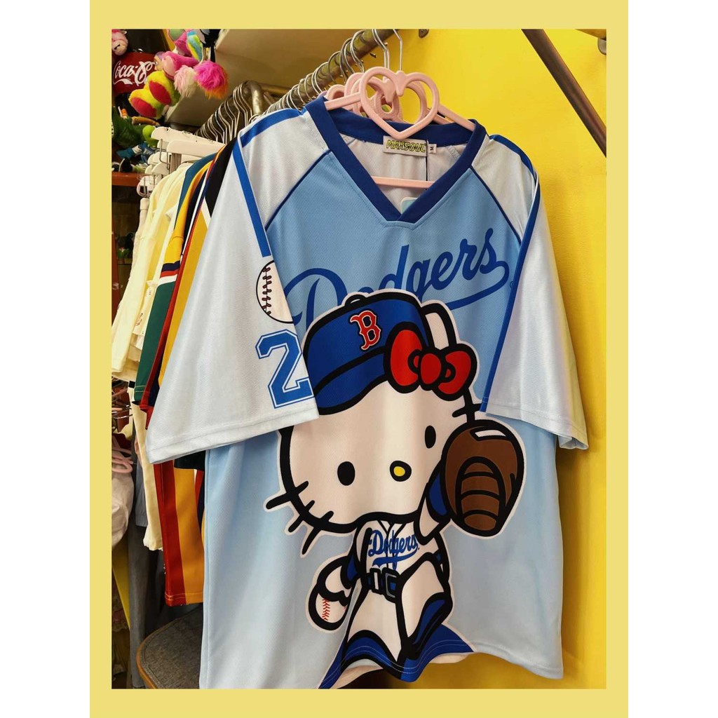 American Retro Hello Kitty Street น่ารักการ์ตูนสีบล็อก Jersey เสื้อยืดแขนสั้นหลวม