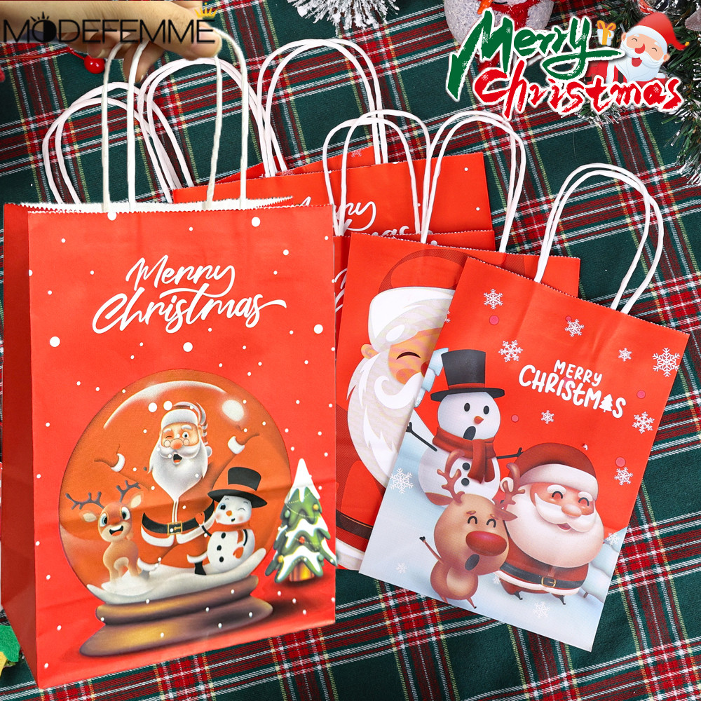 [ แนะนํา] กระเป๋าถือ Xmas Present - กระเป๋าห่อขนม - กระเป๋าโท้ตของขวัญคริสต์มาส - ถุงบรรจุกระดาษคราฟท์ - ความจุขนาดใหญ่ พับได้ - ตกแต่งงานปาร์ตี้คริสต์มาส